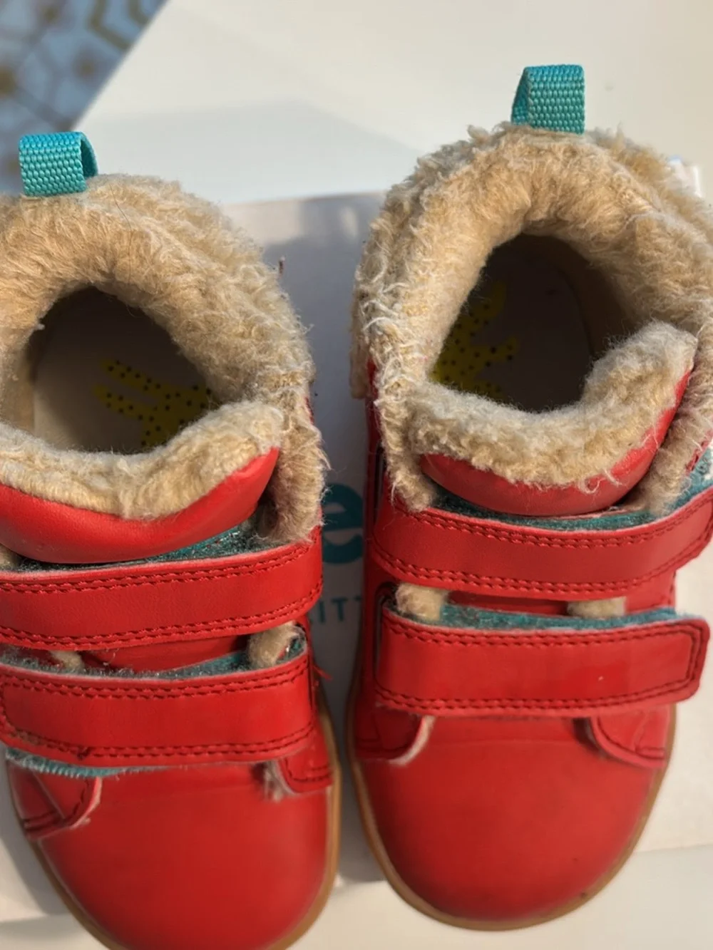 Kids Red Faux-Fur Lined Winter Boots with Hook-and-Loop Straps